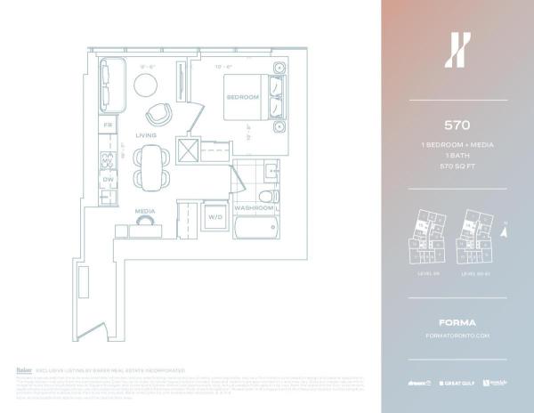 570 sqft 1 Bed + Media - West Lvl 59-61