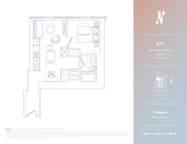 571 sqft 1 Bed + Media - West Lvl 8-37