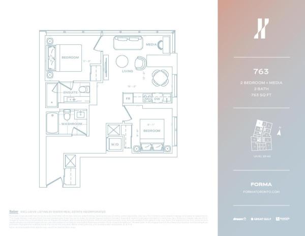 763 sqft 2 Bed + Media - North East Lvl 39-40