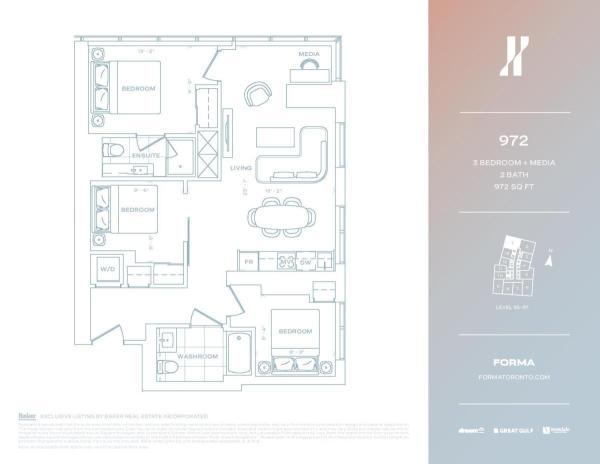 972 sqft 3 Bed + Media - North Lvl 36-37